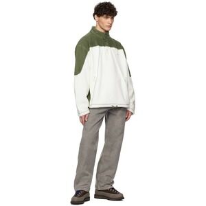 Reese Cooper Off White & Green Sherpa Fleece Collared Jacket Men's Size S